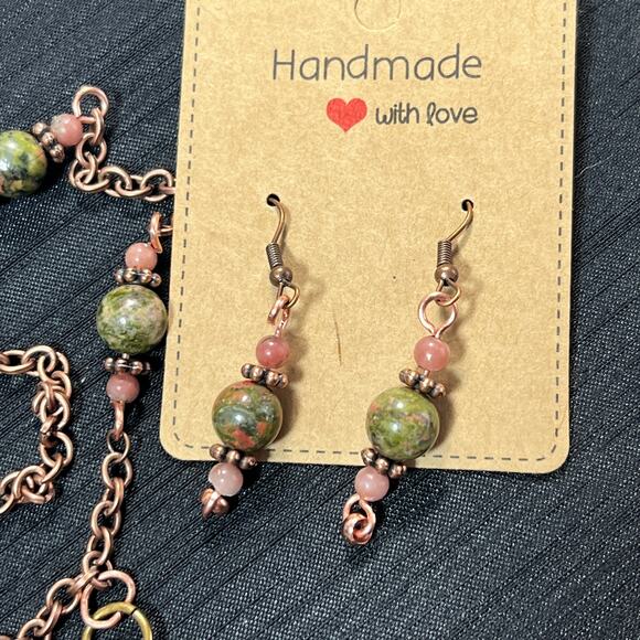 Handcrafted Unique Unakite Oval Cabochon copper wire wrapping 21 inches Gemstone - Picture 3 of 3